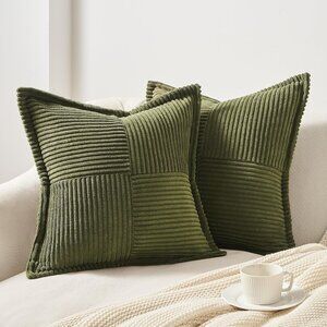 Throw Pillow Green Covers with Tassels Fringe Neutral Farmhouse Set Of 2 20x20